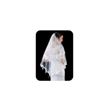 Imagem de JWICOS Véu de noiva de casamento com pente 2 camadas de tule macio véu de renda para noivas vestido de cabelo de noiva (branco)