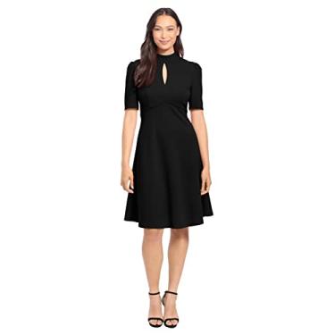 Imagem de London Times Vestido feminino com mangas bufantes polido chique com babados, Preto, 48