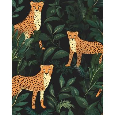 Imagem de Papel de parede leopardo descasque e cole selva animais florestais papel de contato, à prova d'água, autoadesivo, preto/amarelo/verde, papel de parede tropical para quarto, bancada, armários de mesa,