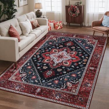 Imagem de Ciicool Tapete de 7,5 x 12,5 cm, lavável, boho, para quarto, antiderrapante, tapete grande, com pelo baixo, tapete vintage, para sala de estar, escritório, sala de jantar, hall de entrada, decoração