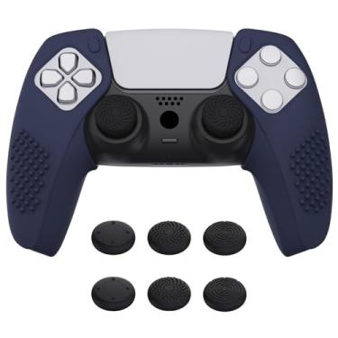 Imagem de PlayVital Capa ergonômica de silicone para controle 3D Studded Edition para ps5, compatível com estação de carregamento, capas protetoras de borracha com 6 tampas de polegar para controle ps5 – azul