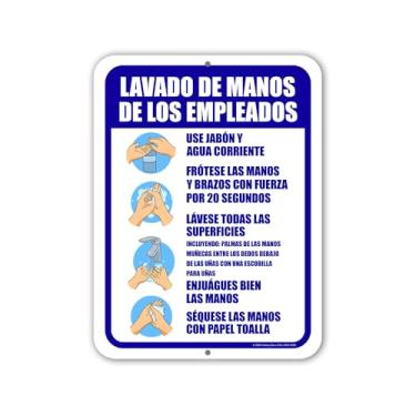 Imagem de Honey Dew Gifts, Lavado De Manos De Los Empleados, Placas Espanhol Espanhol, Placas de Segurança, Placas de Banheiro, Estação de Lavagem de Mãos, Placas de Escritório, Placas de Negócios, 23 cm por 30