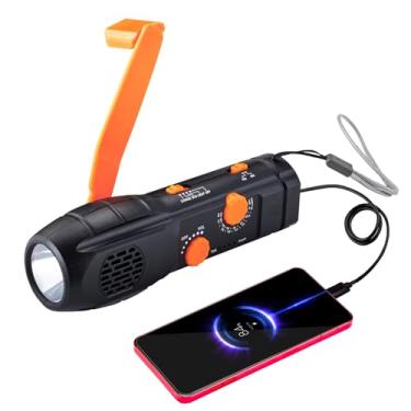 Imagem de MOLEBIT Lanterna de manivela com carregador de telefone de rádio de emergência, lanterna de LED portátil Dynamo SOS, recarregável, carregamento USB, lanternas de LED de mão, alto-falante embutido para