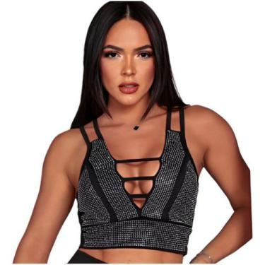 Imagem de Blusa Cropped Brilho Strass Top Detalhe No Decote Duas Alças - Propria