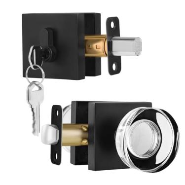 Imagem de naubea Maçaneta de porta de vidro com fecho, conjunto de maçanetas e fechaduras, maçaneta externa preta com trava de fechadura, fechadura com trava e conjunto de maçanetas quadradas de cristal