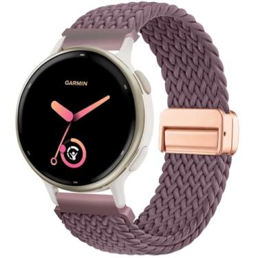 Imagem de CUNUJIX Pulseiras de relógio trançadas compatíveis com Garmin Vivoactive 5/Vivoactive Pulseira de tecido elástico de nylon elástico magnético de 3,20 mm para Garmin Venu/Venu Sq/Forerunner 55/165/245