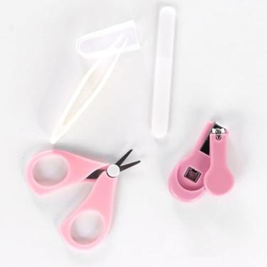 Imagem de Kit Cuidados Higiene Bebê Cortador Tesoura Lixa Unha Pinça Nariz Ouvido Com Estojo 4 Peças Manicure Infantil +0m Menino Menina (Rosa)
