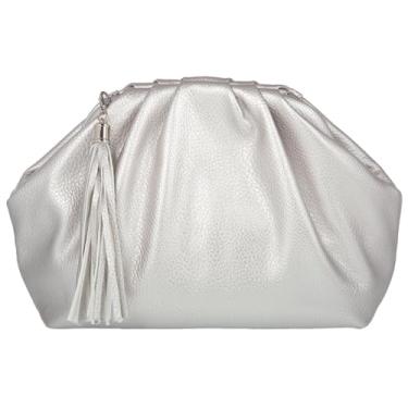 Imagem de JNB Bolsa de mão para mulheres, bolsa tiracolo nuvens, bolsa de ombro macia, bolsa de festa, bolsa de casamento, com borla., G/prata