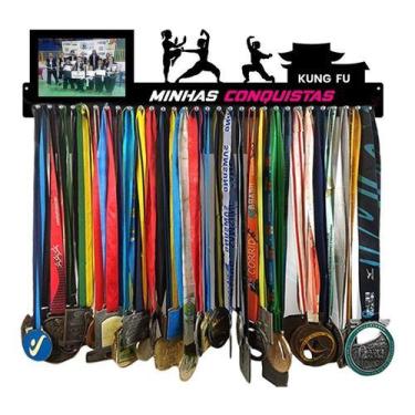Imagem de Porta Medalha Kung Fu  Fem  Porta Retrato P/até 100 Medalhas - QUADRO 