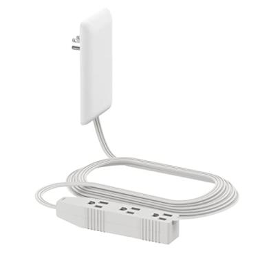 Imagem de LIDER Extensor de tomada de face plana com 3 receptáculos, plugue de placa de parede ultrafino com extensor de cabo e extensão de 3 tomadas, cabo de 2,4 m, LWE8-315-W, branco
