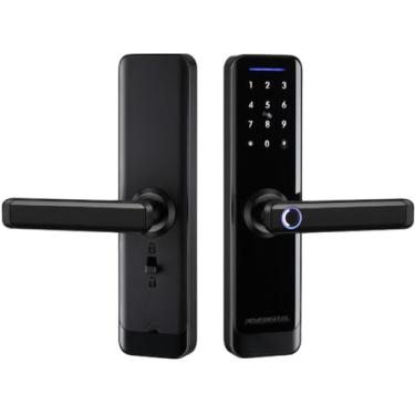 Imagem de Fechadura Inteligente Zigbee Preta Desbloqueio múltiplo Sobreposta Novadigital