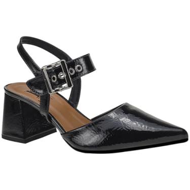 Imagem de Scarpin Feminino Bico Fino Salto Bloco Confortável com Fivela Sapato Social 18400 (Preto, BR, Adulto, Numérico, 34)