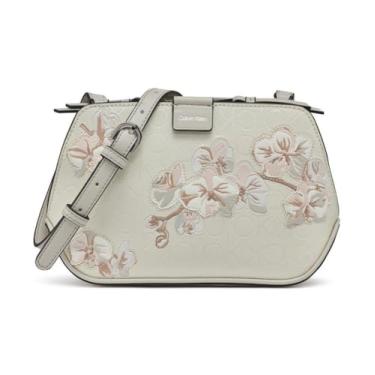 Imagem de Calvin Klein Bolsa transversal Audrey com compartimento triplo, Relevo floral creme, One Size
