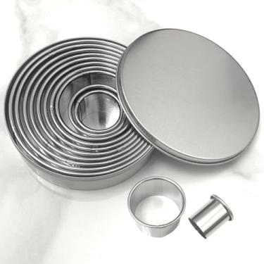 Imagem de Kanehosi Conjunto de cortadores de biscoito redondos, 12 peças, cortadores de biscoito de metal, moldes resistentes com capa, cortador de biscoito básico para decoração de panquecas de fondant, festas