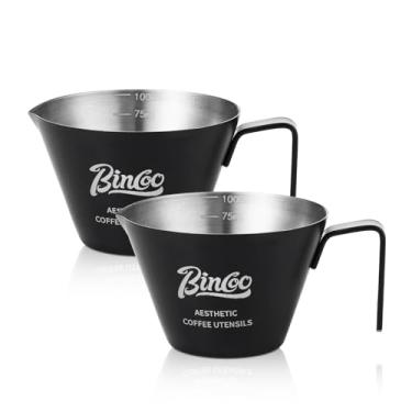 Imagem de Conjunto de 2 xícaras de café expresso de aço inoxidável, 100 ml/85.0 g com bico em forma de V, copo medidor de metal com alça (preto)