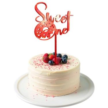 Imagem de Sweet One Cake Topper – First Birthday Donut Design, Thick PLA with Sparkly Layer, Built-In Stick, Mess-Free, Reusable Cake Decoration for Girls or Boys (Red)