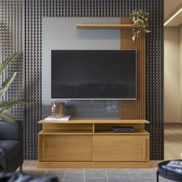 Imagem de Estante Home para TV até 60 Polegadas 2 Portas Correr Prateleira e Rodízio Chicago Tauari/ Cinza Perolizado - Lukaliam