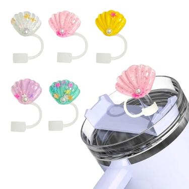 Imagem de 5 peças de tampas de palha compatíveis com Stanley copo de 30 e 1,134 g, pontas de cobertura de palha de concha de 10 mm, protetores de tampas para copos, tampas de canudo à prova de poeira para