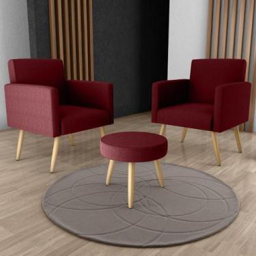 Imagem de Kit com 2 Poltronas Decorativas 64cm e Puff Retrô Tecido Veludo Multim