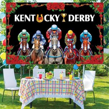 Imagem de LOONELO Kentucky Derby Pano de fundo vermelho rosa jardim corrida para as rosas fundo fotográfico 70,8 × 43,7 cm, faixa Churchill Downs Horse Racing Racetrack para decoração de parede de estádio