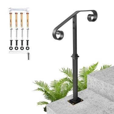 Imagem de SPACEEUP Corrimão para degraus ao ar livre, corrimão de poste único de 98 cm serve para corrimão de escada externa de 1-2 degraus, corrimão de ferro forjado, trilhos de varanda de transição para