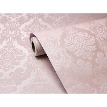 Imagem de FunStick Papel de parede floral damasco rosa pastel 40 x 609 cm, descasque e cole papel de parede antigo texturizado vintage à prova d'água rosa damasco floral papel de contato mural de papel de