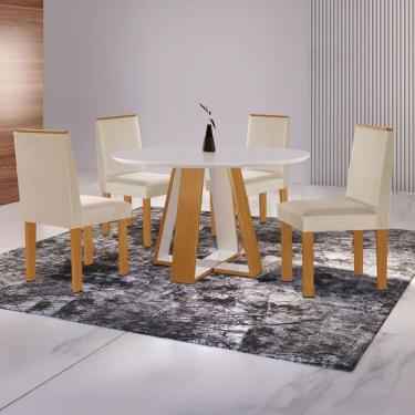 Imagem de Mesa de Jantar 4 Lugares Tóquio com Vidro Castanho/Cinamomo/Suede Creme 17011 - Lj Móveis