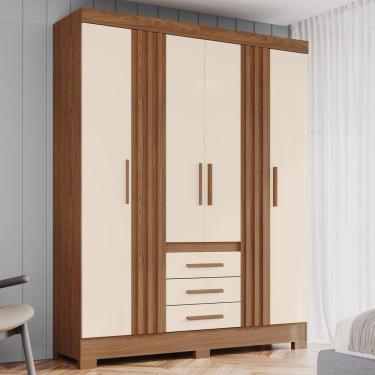 Imagem de Guarda Roupa Master 4 Portas 3 Gavetas com Pés em Abs Marrom/Off White