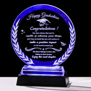 Imagem de Qianwei Presentes de formatura para ela decoração de placa de cristal com base de LED classe de 2025 presente de pós-graduação para universidade, faculdade, ensino médio, melhor presente de formatura