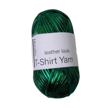 Imagem de Esquirla Fio de camiseta metálica, fio de tecido brilhante, fios de brilho de 43.7yd, fios de tricô para bolsa artesanal, chaveiros, iniciantes, Verde