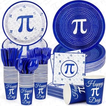 Imagem de FULJOOY Conjunto De 200 Pratos E Guardanapos Com Símbolo Pi Para Festa, Decoração Tema Matemático, Incluindo Papel Descartáveis, Guardanapos, Garfos, Facas, Colheres Utensílios, Festa 25 Convidados