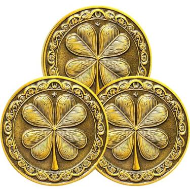 Imagem de Lucky Coin with Four-Leaf Clover & Eagle Design – Good Luck Charm with 777 – 1.57 Inch Lottery Ticket Scratcher Tool (Pack of 3)