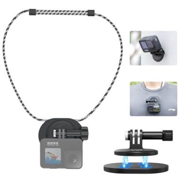 Imagem de Kalofaye Suporte magnético no peito com alça de pescoço + suporte magnético de tripé de liberação rápida para GoPro 12 11 10 Insta360 X3 Ace DJI Action Body Camera Stick para roupas