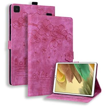 Imagem de Rosbtib Capa compatível com Samsung Galaxy Tab A7 Lite 8,7 polegadas 2021, capa de couro PU premium com compartimento para cartão, capa macia para A7 Lite (SM-T220/SM-T225/SM-T227) - Gato cereja rosa