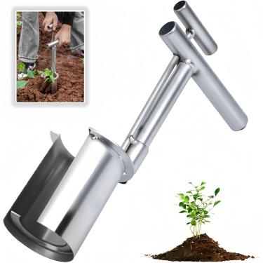 Imagem de GianiaChi Ferramenta de plantador de bulbos 2025, transplantador de aço inoxidável para bulbos, árvores frutíferas e mudas, controle automático de profundidade, ferramenta de jardinagem durável para