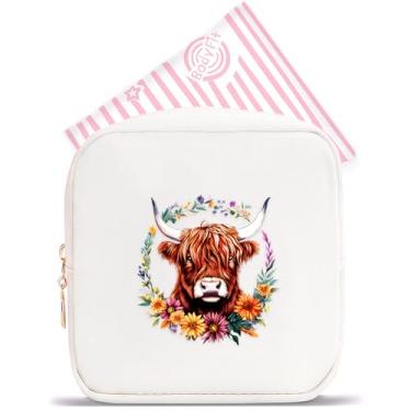 Imagem de BJDAMAI Mini bolsa de maquiagem, linda bolsa de cosméticos portátil com zíper para meninas adolescentes e crianças, pequena bolsa de armazenamento para almofada higiênica, moeda, batom, joias!, Vaca