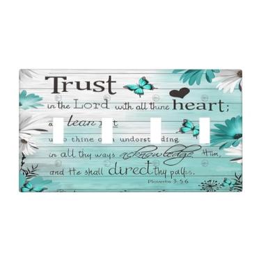 Imagem de Aqua/Teal Butterfly Daisy Tulip Quote 4 Gang Light Switch Cover Decorativo Quad Toggle Placa de Parede Decorativa Placa Elétrica para Cozinha, Casa, Celeiro, Casa de Fazenda, Decoração Grande