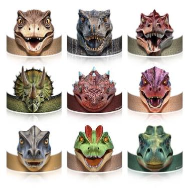 Imagem de WIRESTER Set of 27 Paper Party Crown Hats, 9 Styles Crown Headbands for Decoration Birthday Party Favors - Realistic Dinosaurs (Velociraptor, Tyrannosaurus Rex, Spinosaurus, Allosaurus, Brontosaurus)