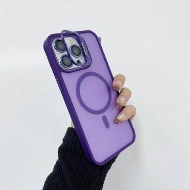 Imagem de Aplicável para iPhone16 Pro Max capa magnética para celular, conjuntos de suporte de lente fosca, roxo, para iPhone 11 Pro