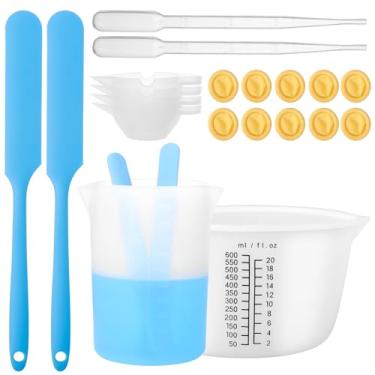 Imagem de Gartful Conjunto de 31 copos medidores de silicone, kit de ferramentas DIY para fundição de resina, 1 tigela de 600 ml, 2 copos medidores de 450 ml, 4 copos de mistura de 15 ml, 2 raspadores de