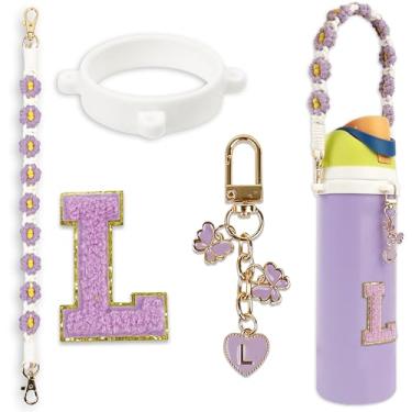 Imagem de Conjunto de pingentes de letras fofas compatível com garrafa de água Owala 680 g, 946 ml, 1,134 g, copo de café Owala Kids, Owala FreeSip – Inclui alça de alça, para acessórios Owala & Stanley Cup