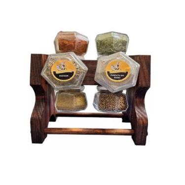 Imagem de Porta Temperos Giratorio Madeira c/8 potes - La Casa