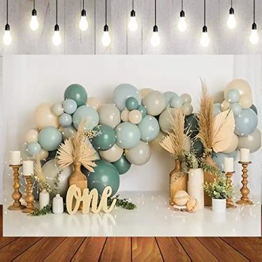 Imagem de Pano de fundo boêmio com balões de grama boho, cenário fotográfico, barraca de palheta para crianças, meninos, meninas, festa de 1º aniversário, chá de bebê, bolo de esmagamento (1,5 x 0,9 m)