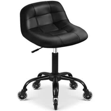 Imagem de FreekyFit Banco de rodinhas com rodas, banco de garagem com encosto, assento de rolo com altura ajustável pneumática de 38 a 44 cm, cadeira multiuso resistente para salão de beleza, escritório, casa