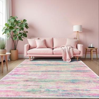 Imagem de KOZYFLY Tapetes abstratos modernos 12 x 18 cm, azul marinho, lavável à máquina, tapete antiderrapante para sala de estar, tapete de escritório macio de lã sintética para sala de jantar, cozinha e