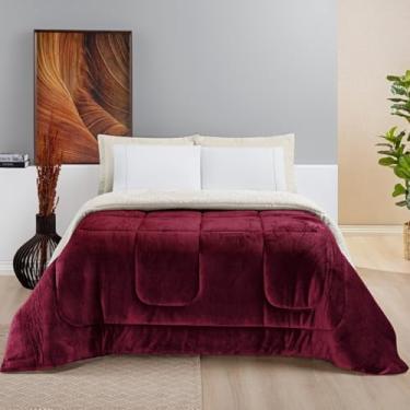 Imagem de Manta Cobertor Tamanho King Soft Tecido Macio Coberdrom Dupla Face para Inverno com Sherpa (Vinho)