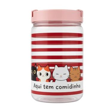 Imagem de Pote Porta Ração Comedouro Petiscos 1,9 Litros Cachorro Gato Multiuso Tampa De Rosca Com Alça (Cat Rosa)