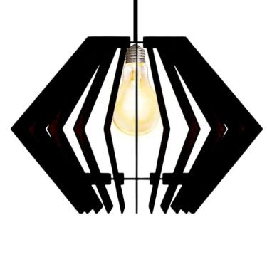 Imagem de Luminária Teto Tipo Pendente Diamante Mdf Completa - Cor:preta
