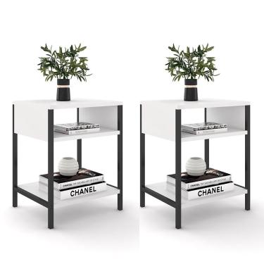 Imagem de Kit 2 Mesas De Cabeceira Estilo Industrial Plaza L03 Branco - Mpozenato