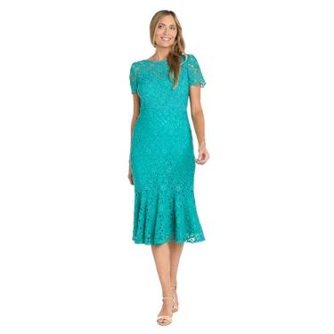 Imagem de R&M Richards Elegante vestido de crochê na altura do chá com bainha e decote ilusão, Jade, 44